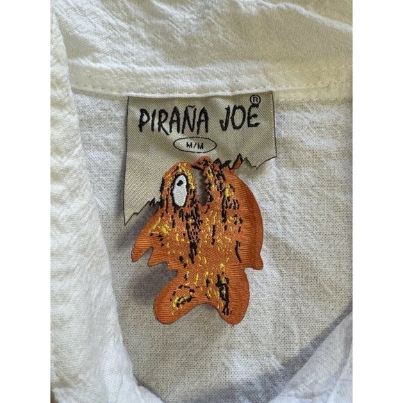 Pirana‎ Joe White Cotton Button Down Size Medium Beach Travel Vacation Preppy - Picture 10 of 10